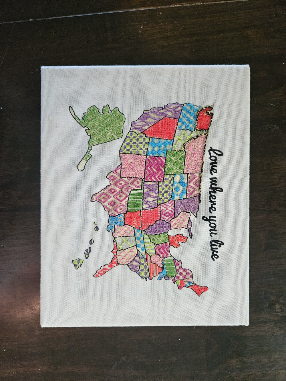 Love Where You Live Patchwork USA Canvas Art - Multicolor Unfinished Needlework